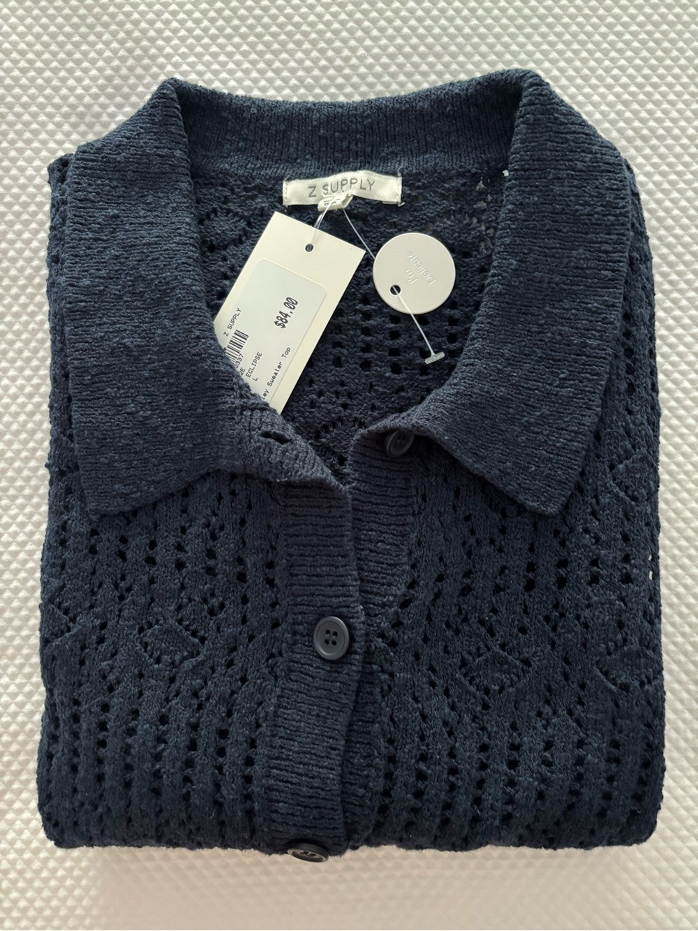 Z Supply Navy Pointelle Button-Up Cardigan